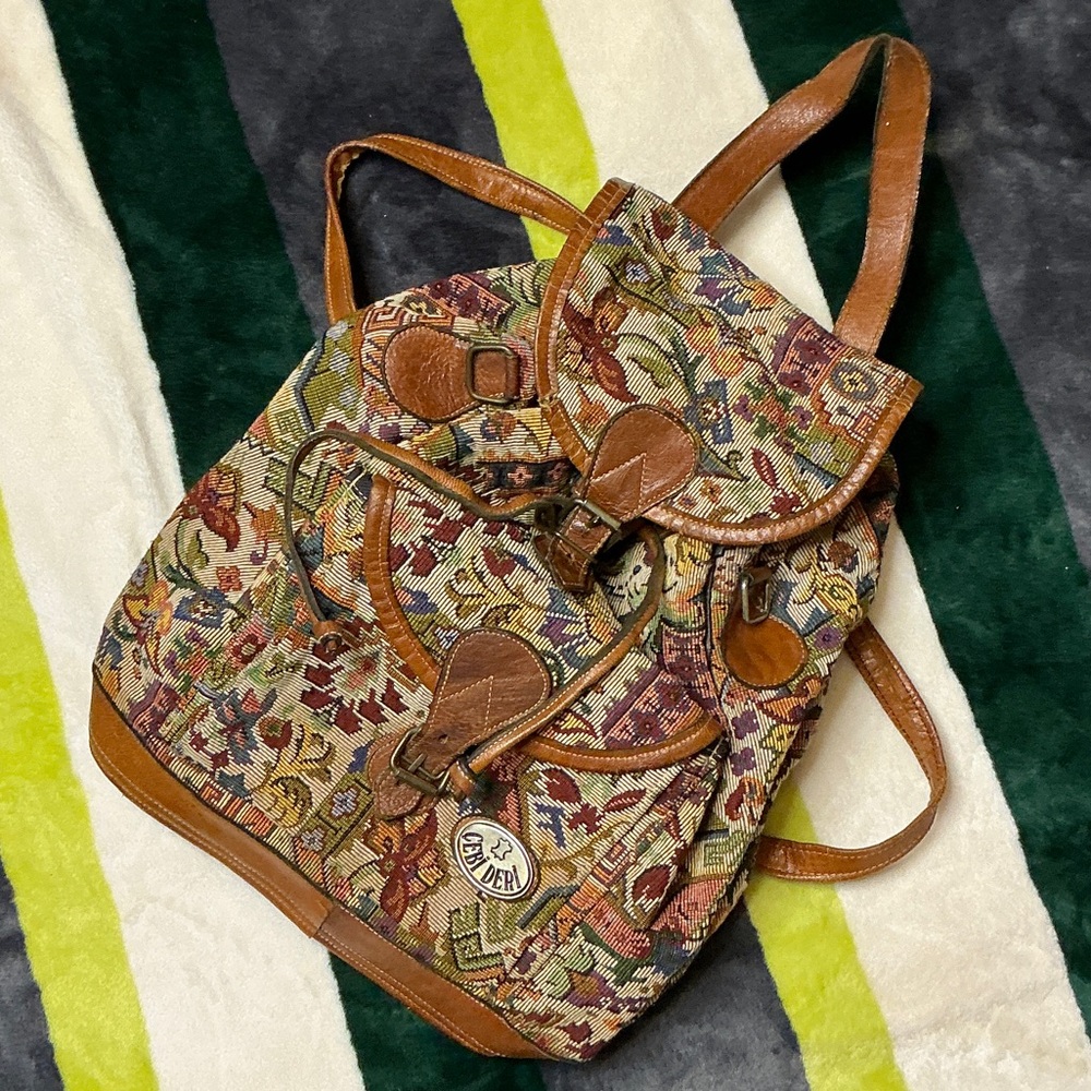 Bohemian Tapestry Backpack with Leather Accents